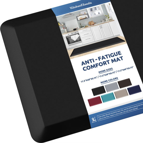 Picture of KitchenClouds Kitchen Mat Cushioned Anti Fatigue Kitchen Rug 0.8inch Waterproof Non Slip Kitchen Rugs and Mats Standing Desk Mat Comfort Floor Mats for Kitchen Sink Office (17.3"x60",Black)