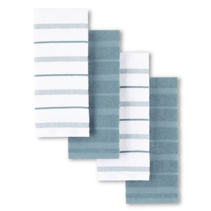 Picture of KitchenAid Albany Kitchen Towel 4-Pack Set, Fog Blue/White, 16"x26"