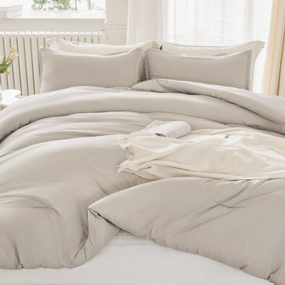 Picture of Litanika Linen Grey Comforter Set Full Size, 3 Pieces Lightweight Solid Bedding Comforter Set, All Season Fluffy Bed Set (79x90In Comforter & 2 Pillowcases)