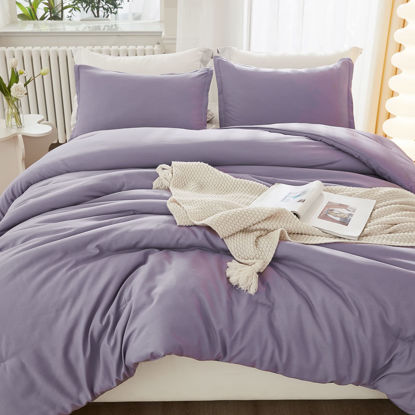 Picture of Litanika Grayish Lavender Purple Comforter Set Queen Size, 3 Pieces Lightweight Solid Bedding Comforter Set, All Season Fluffy Bed Set (90x90In Comforter & 2 Pillowcases)