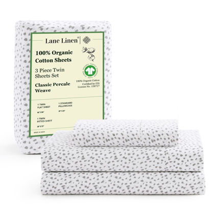 Picture of LANE LINEN 100% Organic Cotton Twin XL Sheets Set 3-Piece Pure Percale Soft Bedding Breathable Fits Mattress Upto 15" Deep - Haze Grey
