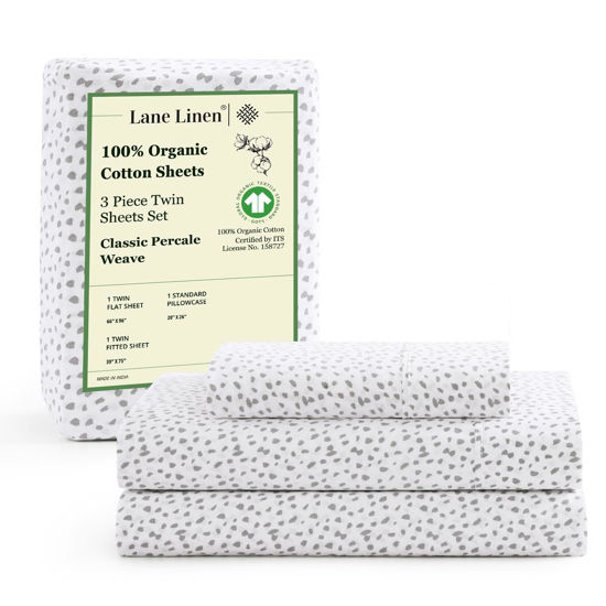 Picture of LANE LINEN 100% Organic Cotton Twin XL Sheets Set 3-Piece Pure Percale Soft Bedding Breathable Fits Mattress Upto 15" Deep - Haze Grey