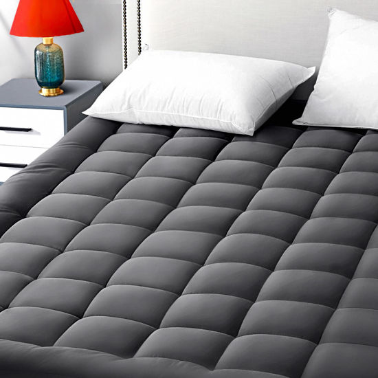 Picture of EASELAND Twin Size Mattress Pad Pillow Top Mattress Cover Quilted Fitted Mattress Protector Single Cotton Top 8-21" Deep Pocket Cooling Mattress Topper (39x75 Inches, Dark Grey)