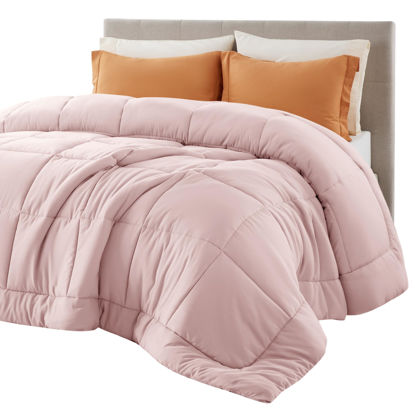 Picture of Bedsure Comforter Duvet Insert - Quilted Comforters King Size, All Season Duvet, Down Alternative Bedding Comforter with Tabs(Pink,King 90"x102")