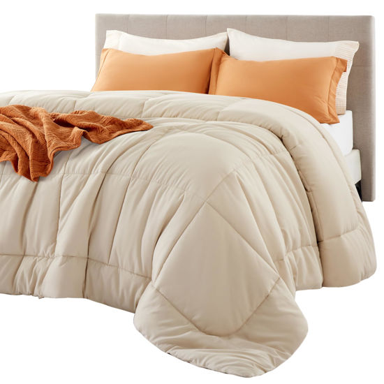 Picture of Bedsure Comforter Duvet Insert - Quilted Comforters Oversize Queen Size, All Season Duvet, Down Alternative Bedding Comforter with Tabs(Beige,Oversize Queen 98"x98")