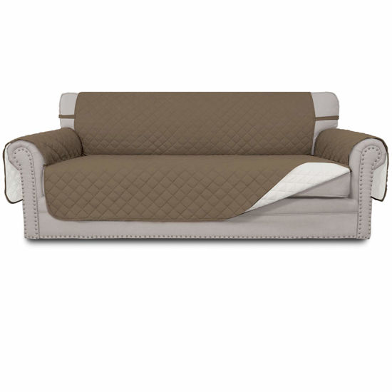 Picture of Easy-Going Reversible Couch Cover for 3 Cushion Couch Sofa Cover for Dogs Water Resistant Furniture Protector Cover with Foam Sticks Elastic Straps for Pet Cat (Sofa, Camel/Ivory)