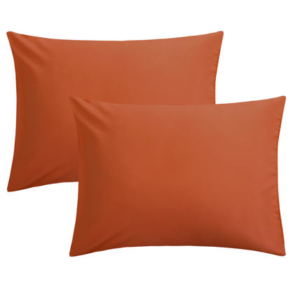Picture of FLXXIE Microfiber Pillow Cases Standard Size, Soft Pillowcases with Envelope Closure, Wrinkle, Stain Resistant Pillow Covers, 20x26, Burnt Orange