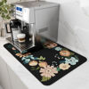 Picture of AMOAMI-Coffee Mat Hide Stain Rubber Backed Absorbent Dish Drying Mat for Kitchen Counter-Coffee Bar Accessories Fit Under Coffee Maker Coffee Machine Espresso Machine Dish Rack Floral BLACK 12X19