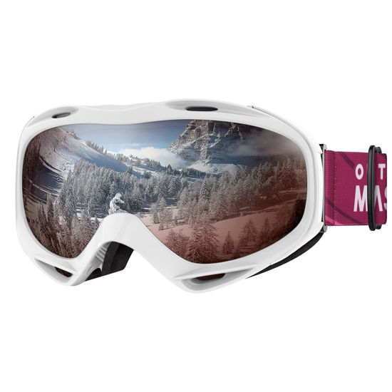 Picture of OutdoorMaster Ski Goggles OTG - Over Glasses Ski/Snowboard Goggles for Men, Women & Youth - 100% UV Protection (Whiteframe Pinklens VLT28%)