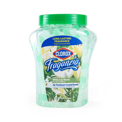 Picture of Clorox Fraganzia Air Freshener Crystal Beads White Lily Bloom 12oz Jar | Long-Lasting Air Freshener Beads | Easy to Use Vented Jar Air Scent Beads for Homes, Bathrooms, Closets, Car or Office