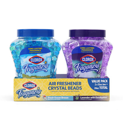 Picture of Clorox Fraganzia Air Freshener Crystal Beads Double Pack, Fresh Ocean Breeze, Lavender w/Eucalyptus 12oz Jars | Vented Jar Air Scent Beads for Homes, Bathrooms, Closets, or Office