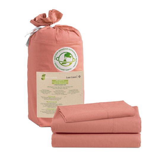 Picture of LANE LINEN 100% Organic Cotton Twin Sheets Set,3-Piece Pure Organic Cotton Percale Sheets, Long Staple Cotton Sheets, Ultra Soft Bedding Sheets, Breathable, Fits Mattress Upto 15" Deep - Rose Dawn