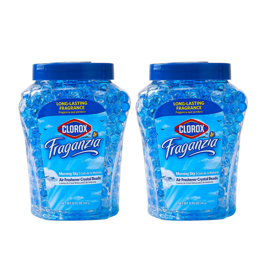 Picture of Clorox Fraganzia Crystal Beads Air Freshener Value Pack Long-Lasting Air Freshener Beads Gel Beads Air Freshener in Morning Sky Scent for Home,Bathroom,or Car 12 oz Twin Pack(Pack of 1,2 Count)
