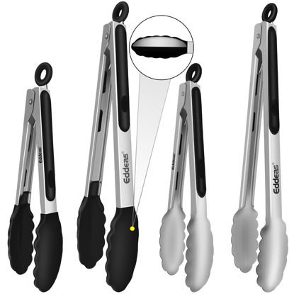 Picture of 4 Pack Tongs For Cooking, Heat Resistant 600 Degrees 9",12" Stainless Steel Locking Metal Tongs & 9",12" Kitchen Tongs with Silicone Tips, Non-Slip Food Silicone Tongs, Heavy Duty, Non-Stick