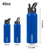 Picture of BJPKPK Insulated Water Bottles with Straw Lid, 40oz Stainless Steel Water Bottles with 3 Lids, Large Metal Water Bottle, BPA Free Leakproof Thermos Water Bottle for Sports & Gym- Sapphire