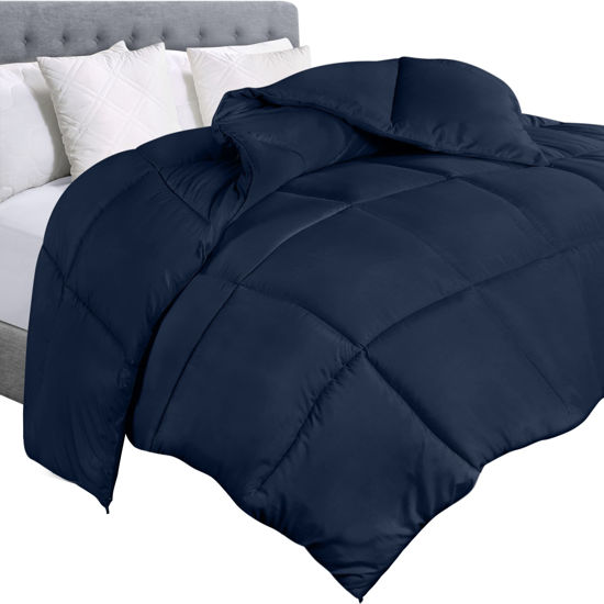 Picture of Utopia Bedding Comforter Duvet Insert, Quilted Comforter with Corner Tabs, Box Stitched Down Alternative Comforter Queen (Navy)