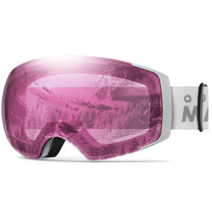 Picture of OutdoorMaster Ski Goggles PRO - Frameless, Interchangeable Lens 100% UV400 Protection Snow Goggles for Men & Women (GreyFrame LightPinkLens VLT59%)