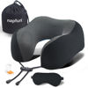 Picture of napfun Neck Pillow for Traveling, Upgraded Travel Neck Pillow for Airplane 100% Pure Memory Foam Travel Pillow for Flight Headrest Sleep, Portable Plane Accessories, Striped Black