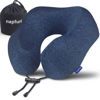 Picture of napfun Neck Pillow for Traveling, Upgraded Travel Neck Pillow for Airplane 100% Pure Memory Foam Travel Pillow for Flight Headrest Sleep, Portable Plane Accessories, Full Dark Blue, Medium (120-200LB)