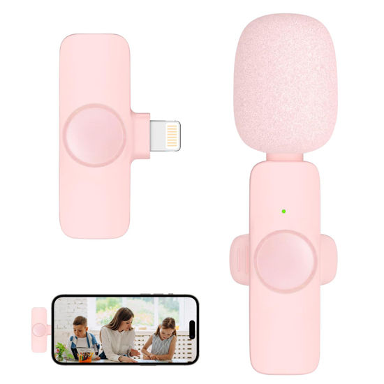 Picture of Professional Wireless Lavalier Microphone for iPhone iPad (for iPhone 14 and Below), Cordless Omnidirectional Clip Mic, Plug-Play Microphone for Interview Video Podcast Vlog YouTube