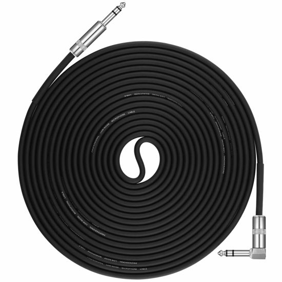 Picture of Donner 25ft TRS Cable 1/4” Male Right Angle to 1/4” TRS Male Straight Balanced Stereo Audio Patch Guitar Cable Black Sturdy No Hum
