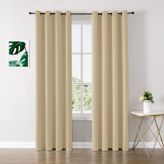 Picture of ChrisDowa Blackout Curtains 84 inches Long for Bedroom - 2 Panels Set Grommet Thermal Insulated Room Darkening Curtains for Living Room (Biscotti Beige, 52 x 84 Inch)