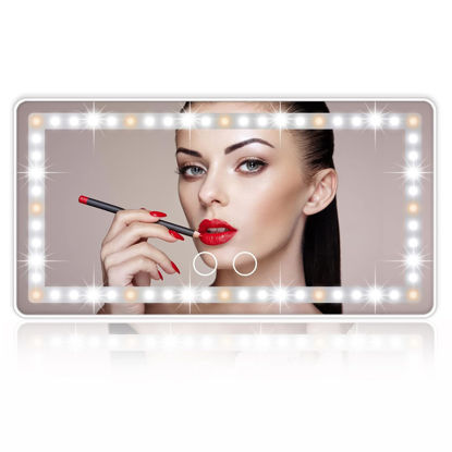 Picture of Car Sun Visor Vanity Mirror, Rechargeable Makeup Mirror with 3 Light Modes & 60 LEDs - Dimmable Clip-on Rear View Sun-Shading Cosmetic Mirror, Universal for Car SUV(Pure White)