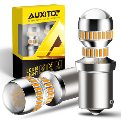 Picture of AUXITO 1156 LED Bulbs Amber Yellow 400% Super Bright 7506 BA15S P21W LED Bulb with Projector for Front Rear LED Turn Signal Bulb DRL Marker Blinker Parking Lights, Pack of 2
