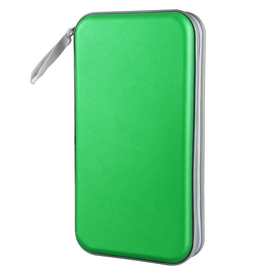 Picture of CD Case, Siveit DVD Case Holder 96 Capacity Hard Plastic CD DVD Disc Cases Storage Binder Wallet for Car Home Office Travel (Green)