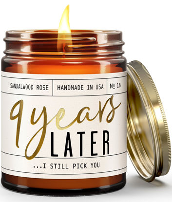 Picture of 9 Year Anniversary Gifts for Her - '9 Year Later' Candle, w/Sandalwood Rose - infused w/Essential Oils I 9th Anniversary Gift I 9 Year Wedding Anniversary Gifts for Wife/Girlfriend I USA Made