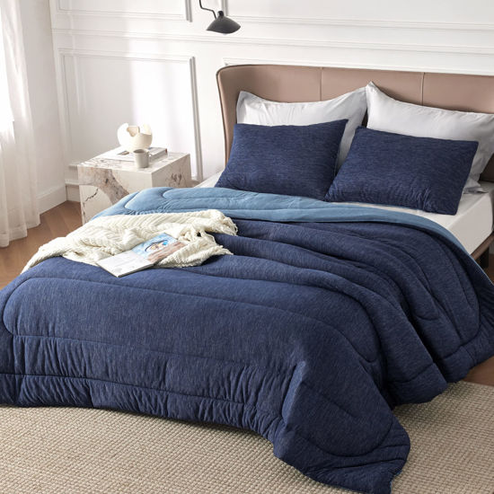 Picture of Bedsure Queen Comforter Set - Cooling and Warm Bed Set, Navy Blue Reversible All Season Cooling Comforter, 3 Pieces, 1 Queen Size Comforter (88"x88") and 2 Pillow Cases (20"x26")