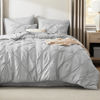 Picture of Bedsure Full Size Comforter Sets - Bedding Sets Full 7 Pieces, Pintuck Bed in a Bag Light Grey Bed Set with Comforter, Sheets, Pillowcases & Shams