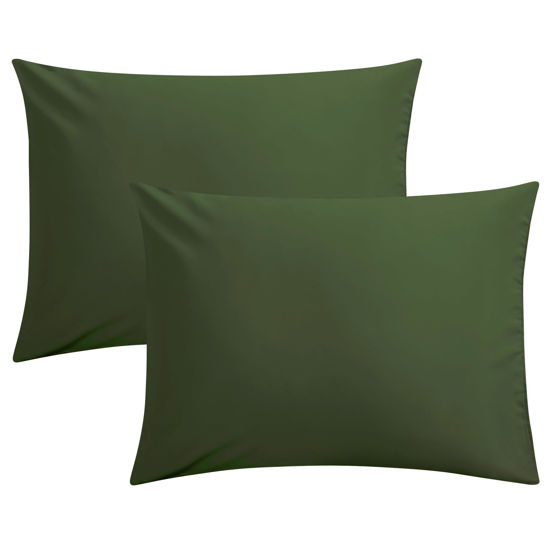 Picture of FLXXIE Microfiber Pillow Cases Standard Size, Soft Pillowcases with Envelope Closure, Wrinkle, Stain Resistant Pillow Covers, 20x26, Olive Green