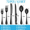 Picture of 72 Pcs Black Silverware Set with Steak Knives, Stainless Steel Flatware Cutlery Set Service for 12, Kitchen Tableware Set, Utensil Set for Home and Restaurant, Knives Forks Spoon Set, Dishwasher Safe