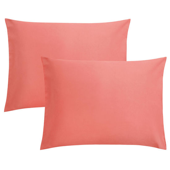 Picture of FLXXIE Microfiber Pillow Cases Standard Size, Soft Pillowcases with Envelope Closure, Wrinkle, Stain Resistant Pillow Covers, 20x26, Coral