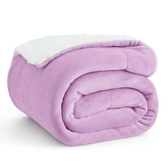 Picture of Bedsure Sherpa Fleece Throw Blanket for Couch - Thick and Warm, Soft Fuzzy Plush Throw Blanket for Winter, Lilac, 50x60 Inches