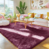 Picture of OLANLY Area Rugs for Living Room Bedroom, Machine Washable 4x5.9 Feet Soft Fluffy Shaggy Bedside Rug, Indoor Floor Carpet for Kids Girls and Boys, Dorms, Nursery Rooms, Home Decor Aesthetic, Burgundy