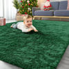 Picture of OLANLY Area Rugs for Living Room Bedroom, Machine Washable 4x5.9 Feet Soft Fluffy Shaggy Bedside Rug, Indoor Floor Carpet for Kids Girls Boys, Dorms, Nursery Rooms, Home Decor Aesthetic, Dark Green