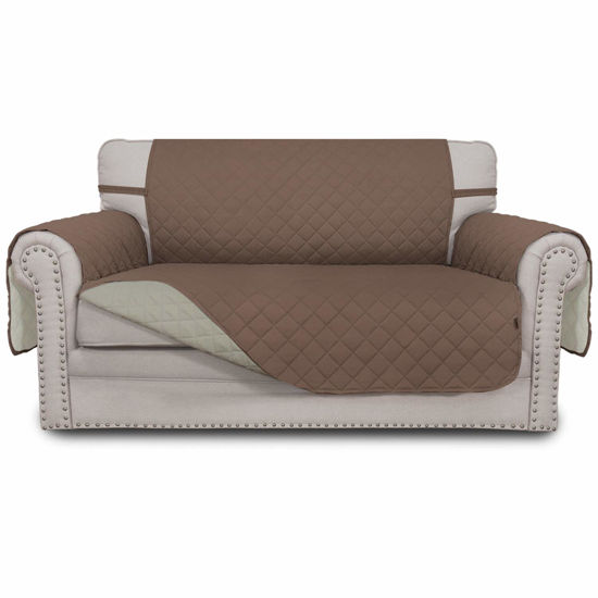 Picture of Easy-Going Reversible Loveseat Couch Cover for 2 Cushion Couch Sofa Cover for Dogs Water Resistant Furniture Protector with Foam Sticks Elastic Straps for Pet (Loveseat, Brown/Beige)