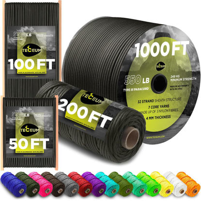 Picture of TECEUM Paracord Type III 550 Gun Grey - 1000 ft - 4mm - Tactical Rope MIL-SPEC - Outdoor para Cord - Camping Hiking Fishing Gear - EDC Parachute Cord - Strong Survival Rope 073