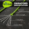 Picture of TECEUM Paracord Type III 550 Fluo Green - 50 ft - 4mm - Tactical Rope MIL-SPEC - Outdoor para Cord - Camping Hiking Fishing Gear - EDC Parachute Cord - Strong Survival Rope 017 nw