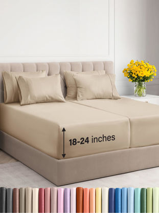 Picture of Extra Deep Split King Sheet Set - 7 Piece Breathable & Cooling Sheets - Hotel Luxury Bed Sheets Set - Easy & Secure Fit - Soft, Wrinkle Free & Comfy Sheets Set - Cream Sheet Set w/Extra Deep Pockets