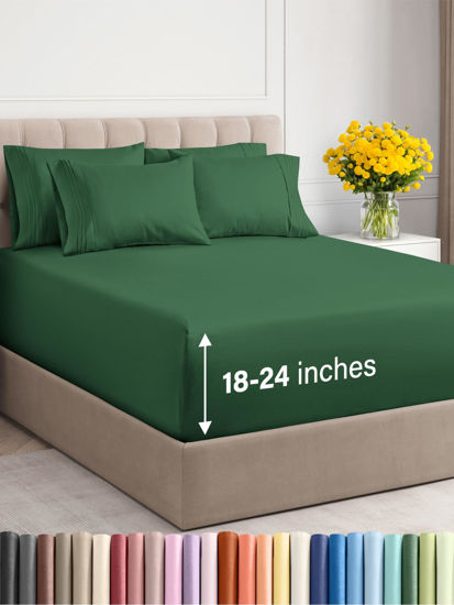 Picture of Extra Deep Cal King Sheet Set - 6 Piece Breathable & Cooling Sheets - Hotel Luxury Bed Sheets Set - Easy Fit - Soft, Wrinkle Free & Comfy Sheets Set - Emerald Green Sheet Set with Extra Deep Pockets