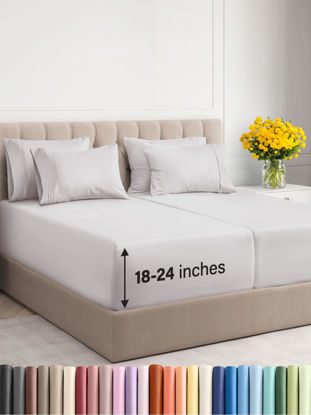 Picture of Extra Deep Split King Sheet Set - 7 Piece Breathable & Cooling Sheets - Hotel Luxury Bed Sheets Set - Easy Fit - Soft, Wrinkle Free & Comfy Sheets Set - French Grey Sheet Set with Extra Deep Pockets