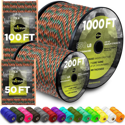 Picture of TECEUM Paracord Type III 550 Mixed Camo - 100 ft - 4mm - Tactical Rope MIL-SPEC - Outdoor para Cord -Camping Hiking Fishing Gear and Equipment - EDC Parachute Cord - Strong Survival Rope