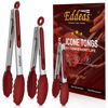 Picture of EDDEAS Tongs For Cooking - 7",9" and 12 inch Kitchen Tong with Silicone Tip,Heat Resistant 600 Degrees Metal Locking Tongs - for cooking,Salad and Barbecue,Red Set of 3