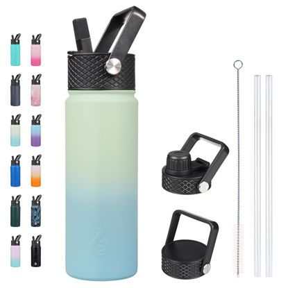 Picture of BJPKPK Insulated Water Bottles with Straw Lid, 22oz Cold & Hot Thermos, Stainless Steel Metal Water Bottle with 3 Lids, Reusable Thermos, Cups, Mugs for Daily Use-Mint