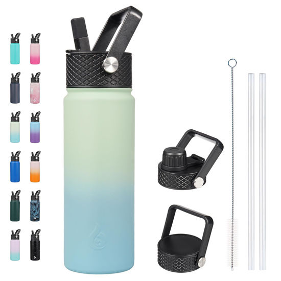 Picture of BJPKPK Insulated Water Bottles with Straw Lid, 22oz Cold & Hot Thermos, Stainless Steel Metal Water Bottle with 3 Lids, Reusable Thermos, Cups, Mugs for Daily Use-Mint