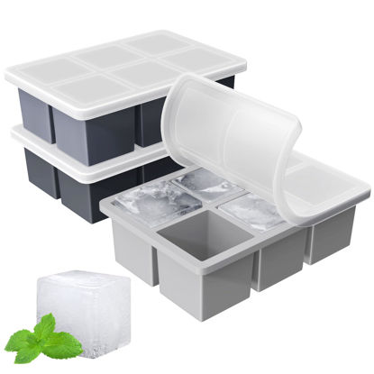 Picture of Large Ice Cube Tray for Whiskey: FDDBI Big Square Ice Cube Maker for Cocktail - 3Pack Silicone Old Fashioned Ice Cube Trays - 2inch Huge Cubed Ice Trays for Whisky