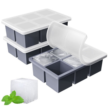 Picture of Large Ice Cube Tray for Whiskey: FDDBI Big Square Ice Cube Maker for Cocktail - 3Pack Silicone Old Fashioned Ice Cube Trays - 2inch Huge Cubed Ice Trays for Whisky